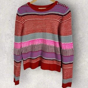 Rewind Striped‎ Crew Neck Red Purple Pink Knit Sweater Womens Size Large Boho L